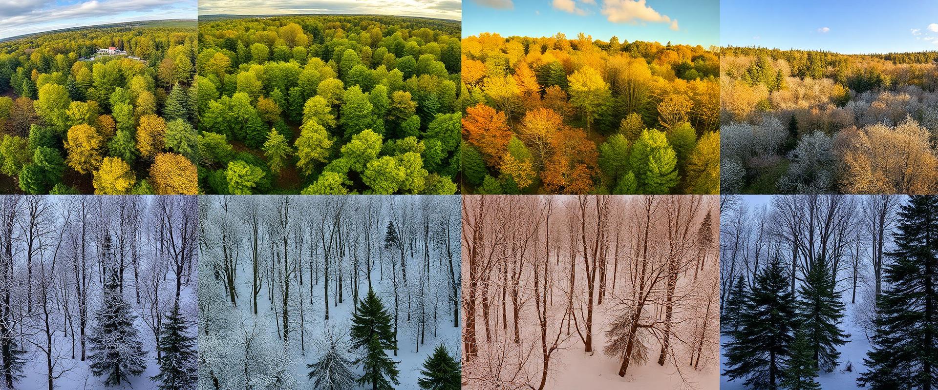 Four seasons of the same forest landscape